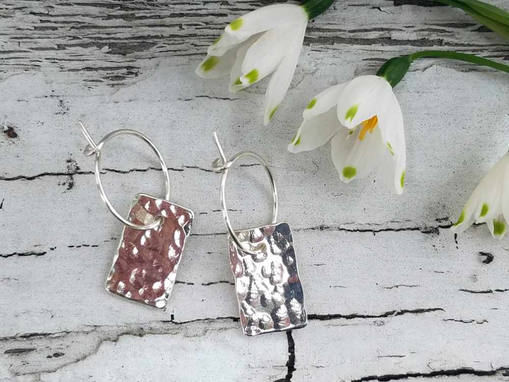 Beautiful Sterling Silver earrings - Jewellery Handmade in Dunedin by Angelfish - Forged Rectangles Size Large