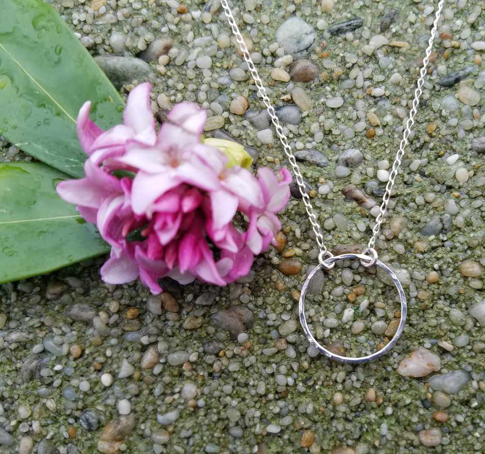 Sterling Silver Necklace by Angelfish Jewellery Dunedin Jeweller - Forged Circle Pendant on silver chain