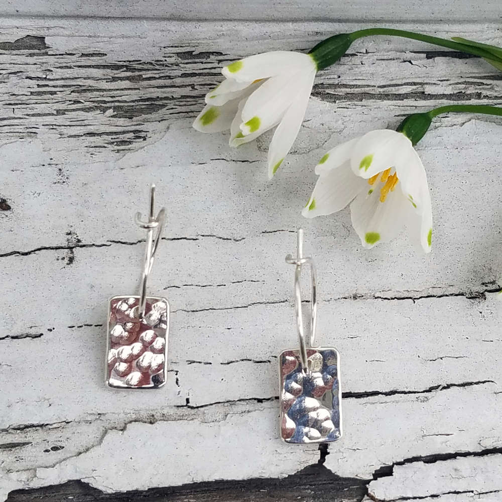 Sterling Silver earrings - Beautiful Jewellery Handmade in Dunedin by Angelfish - Forged Rectangles Med