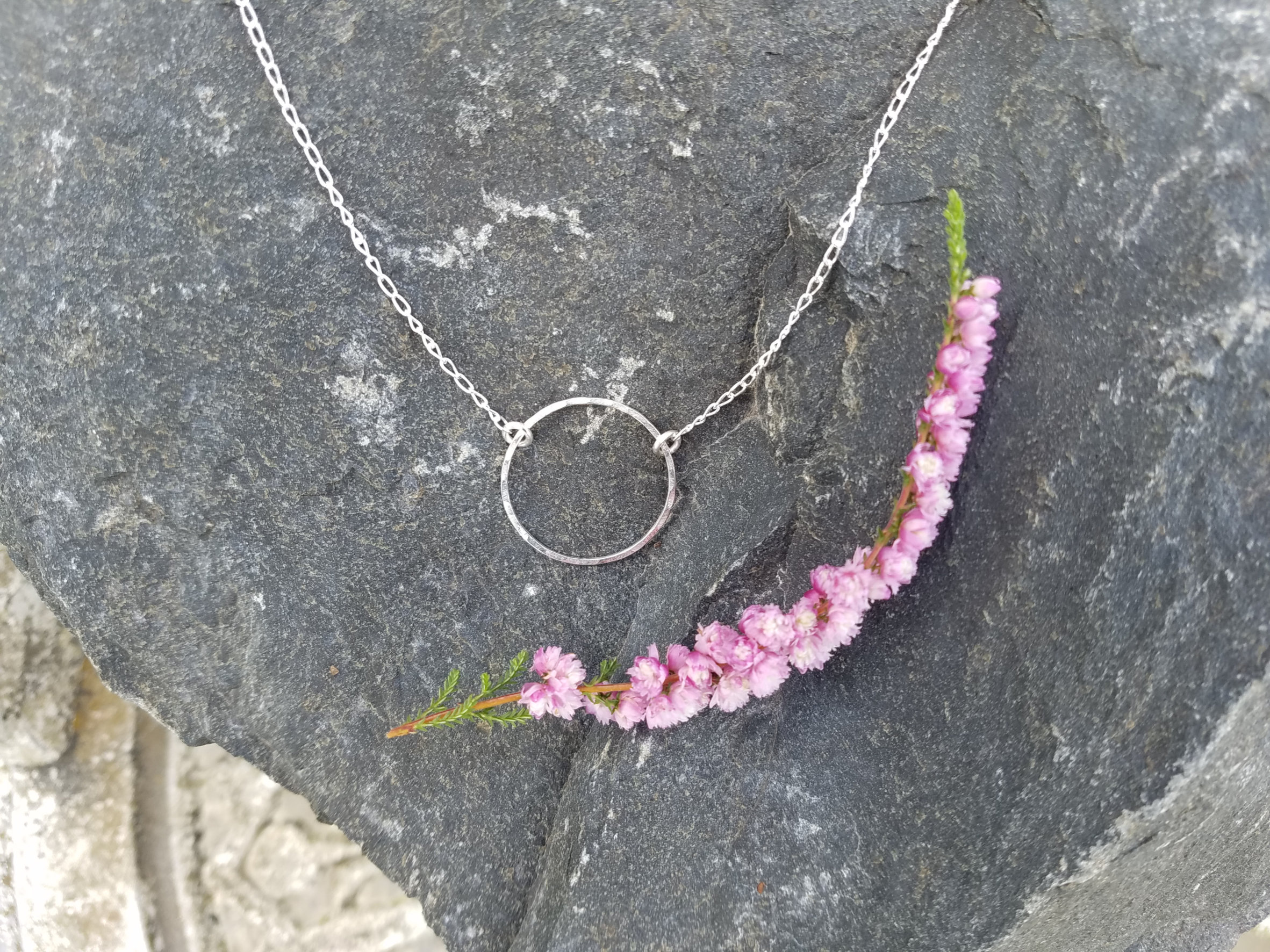 Angelfish Jewellery - Hammer-Forged Sterling Silver Circle Pendant - Style 2 - on Sterling Chain