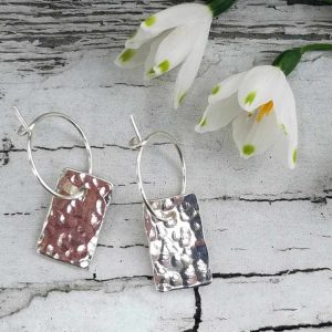 Beautiful Sterling Silver earrings - Jewellery Handmade in Dunedin by Angelfish - Forged Rectangles Size Large